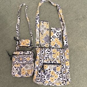 Vera Bradley GO WILD Floral Animal Print Crossbody Bag Set Yellow Wallet